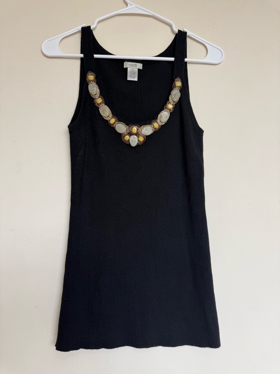 Cache Tops - Cache Black Knit Ribbed Cashmere Blend Tank Top Beaded Neckline Medium
